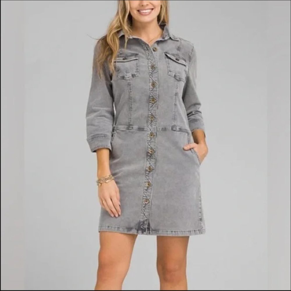 Prana Noir Blue Merrigan Corduroy Shirt Dress